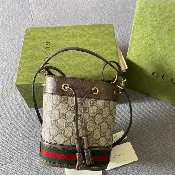 Gucci Brown and Green Bucket Bag Mini - Picture 1 of 11